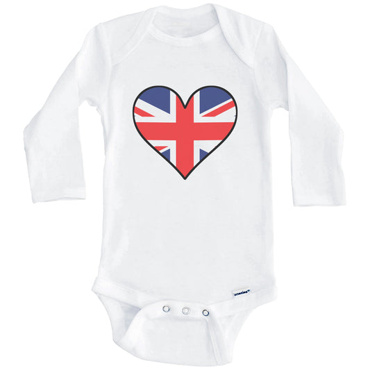 British Flag Onesie - Cute British Flag Heart - United Kingdom Baby Bodysuit (Long Sleeves)