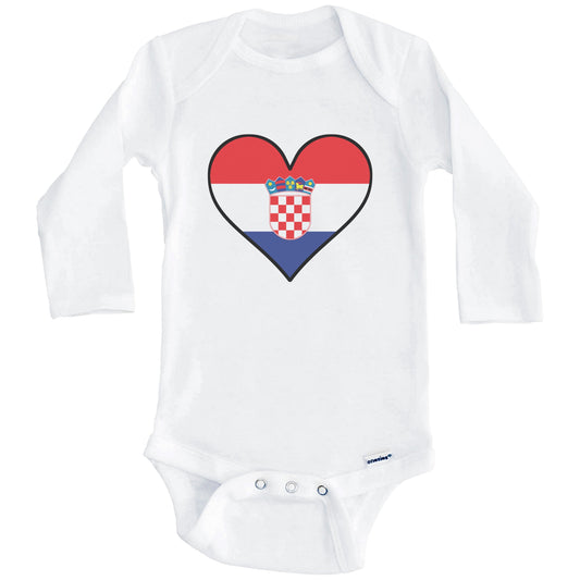 Croatian Flag Onesie - Cute Croatian Flag Heart - Croatia Baby Bodysuit (Long Sleeves)