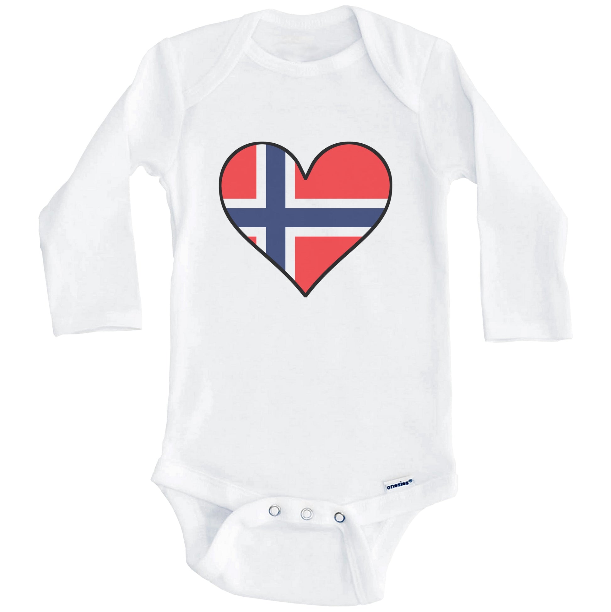 Norwegian Flag Onesie - Cute Norwegian Flag Heart - Norway Baby Bodysuit (Long Sleeves)