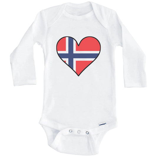 Norwegian Flag Onesie - Cute Norwegian Flag Heart - Norway Baby Bodysuit (Long Sleeves)