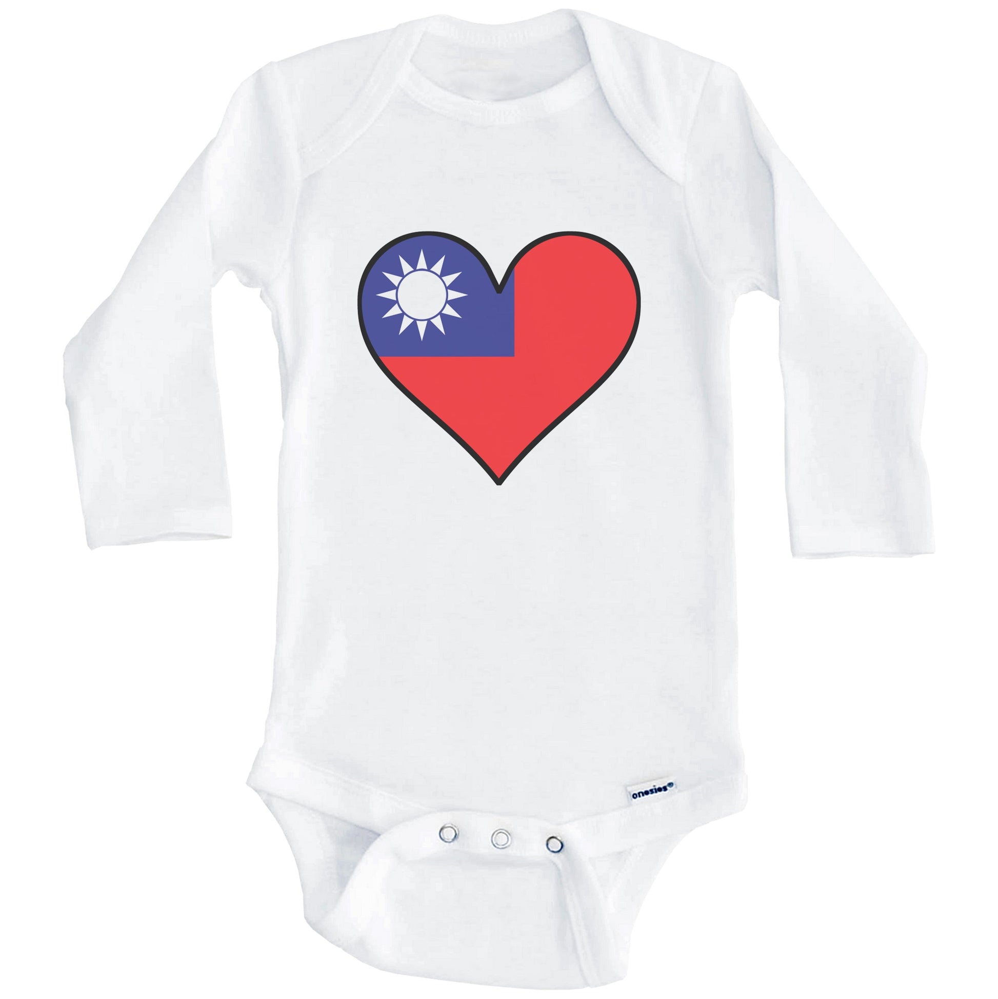 Taiwanese Flag Onesie - Cute Taiwanese Flag Heart - Taiwan Baby Bodysuit (Long Sleeves)