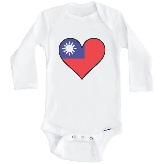 Taiwanese Flag Onesie - Cute Taiwanese Flag Heart - Taiwan Baby Bodysuit (Long Sleeves)