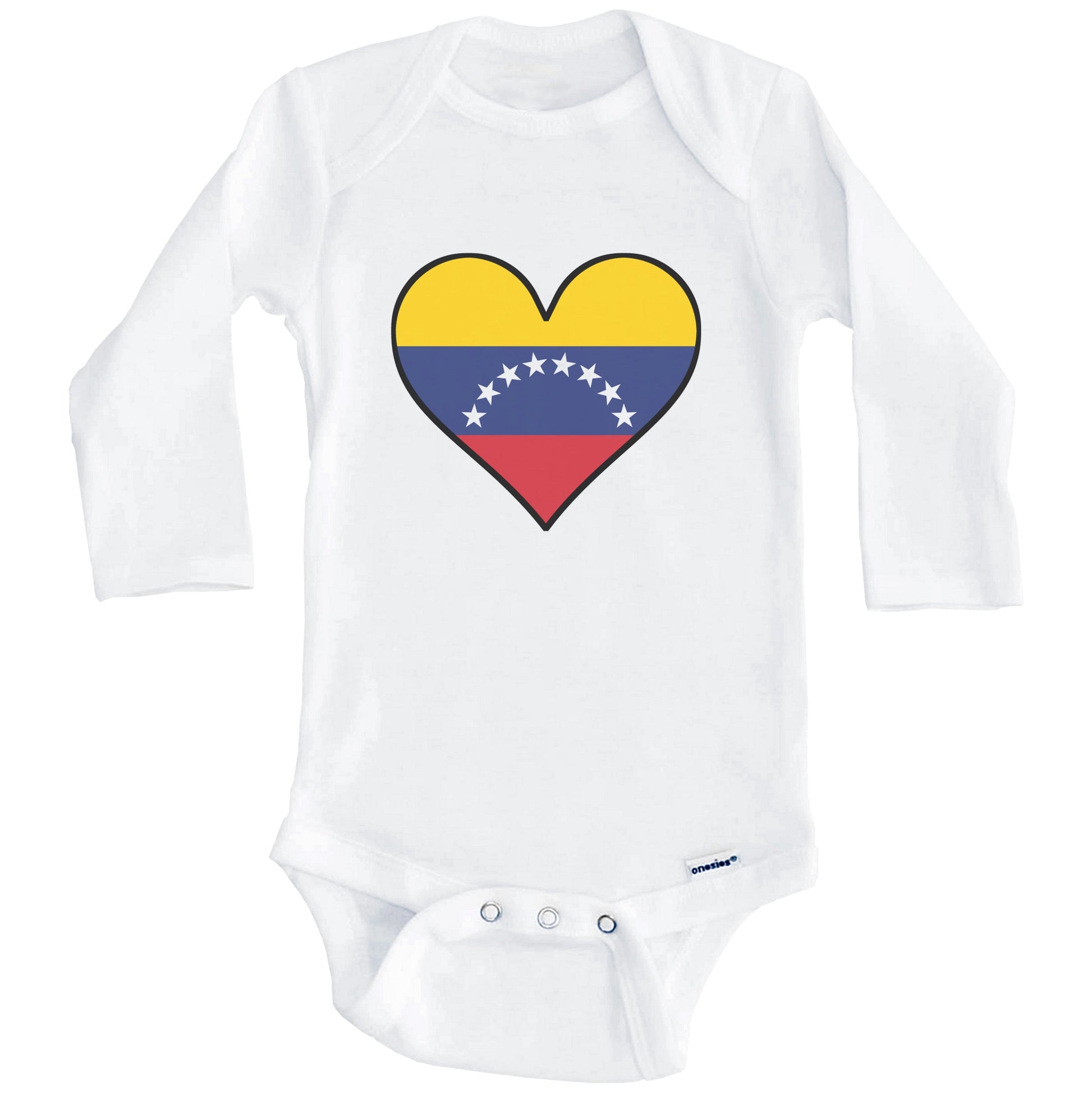 Venezuelan Flag Onesie - Cute Venezuelan Flag Heart - Venezuela Baby Bodysuit (Long Sleeves)