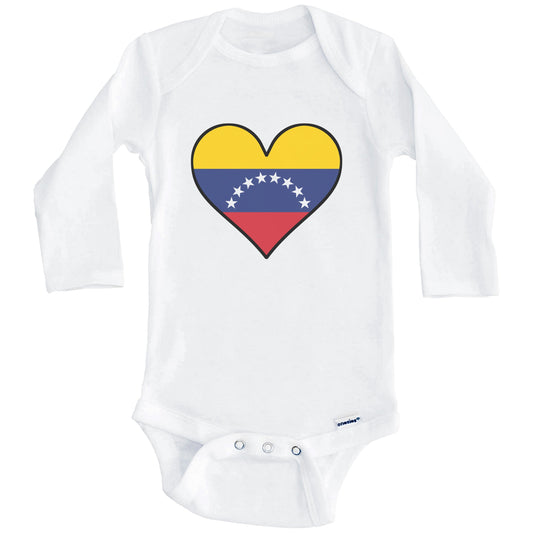Venezuelan Flag Onesie - Cute Venezuelan Flag Heart - Venezuela Baby Bodysuit (Long Sleeves)