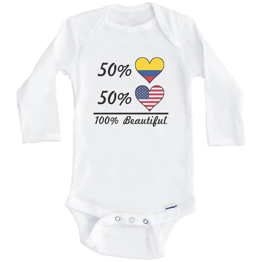 50% Colombian 50% American 100% Beautiful Colombia Flag Heart Baby Onesie (Long Sleeves)