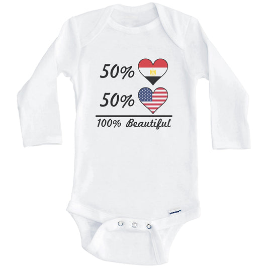 50% Egyptian 50% American 100% Beautiful Egypt Flag Heart Baby Onesie (Long Sleeves)
