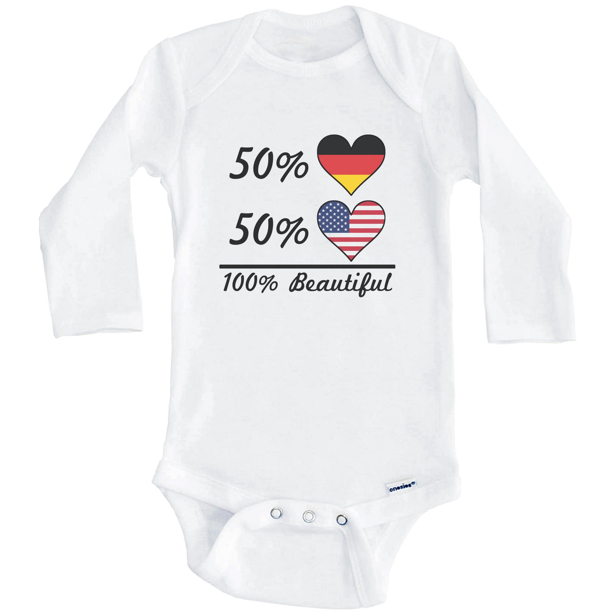 50% German 50% American 100% Beautiful Germany Flag Heart Baby Onesie (Long Sleeves)