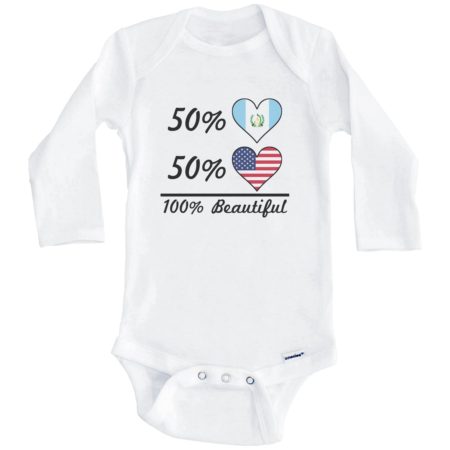 50% Guatemalan 50% American 100% Beautiful Guatemala Flag Heart Baby Onesie (Long Sleeves)