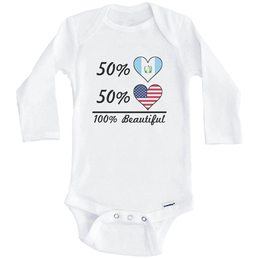 50% Guatemalan 50% American 100% Beautiful Guatemala Flag Heart Baby Onesie (Long Sleeves)