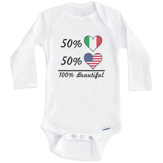 50% Italian 50% American 100% Beautiful Italy Flag Heart Baby Onesie (Long Sleeves)