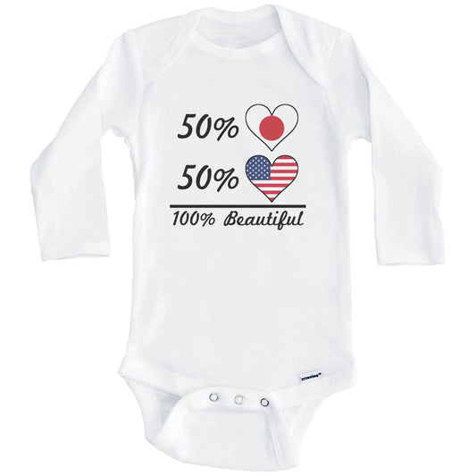 50% Japanese 50% American 100% Beautiful Japan Flag Heart Baby Onesie (Long Sleeves)