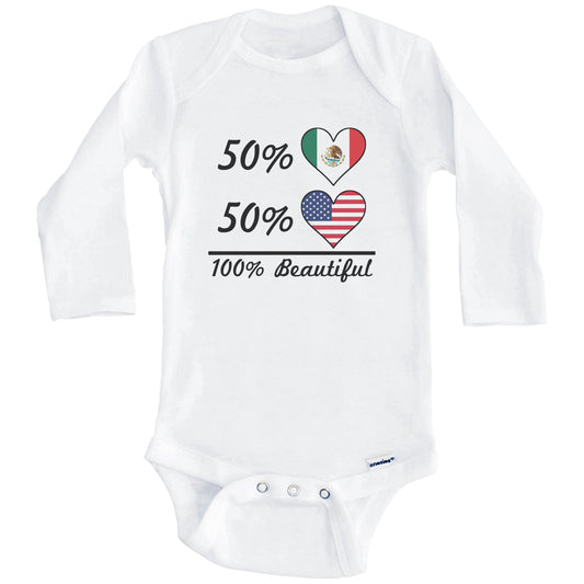 50% Mexican 50% American 100% Beautiful Mexico Flag Heart Baby Onesie (Long Sleeves)