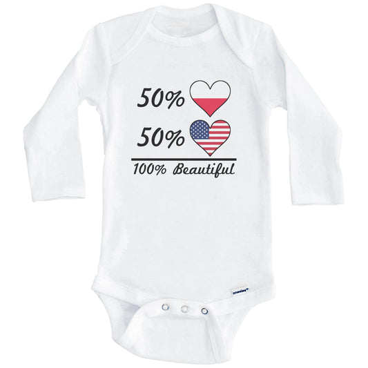 50% Polish 50% American 100% Beautiful Poland Flag Heart Baby Onesie (Long Sleeves)