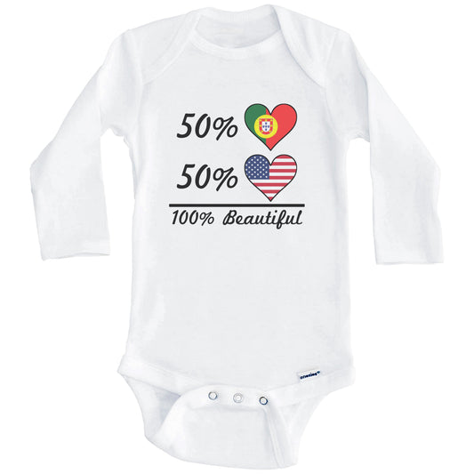 50% Portuguese 50% American 100% Beautiful Portugal Flag Heart Baby Onesie (Long Sleeves)