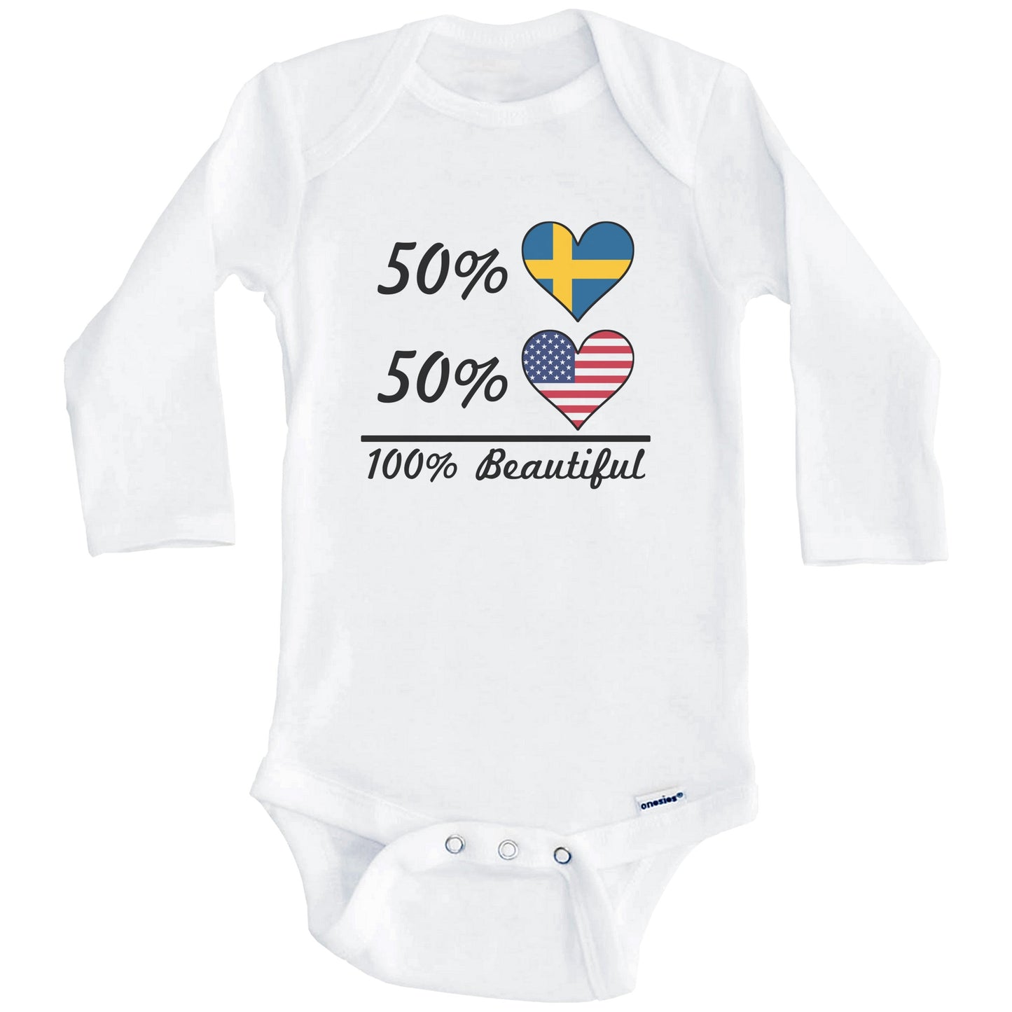 50% Swedish 50% American 100% Beautiful Sweden Flag Heart Baby Onesie (Long Sleeves)
