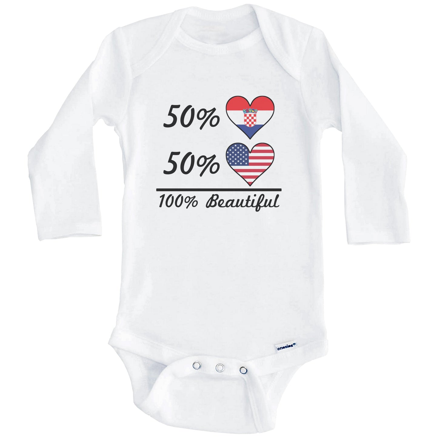 50% Croatian 50% American 100% Beautiful Croatia Flag Heart Baby Onesie (Long Sleeves)