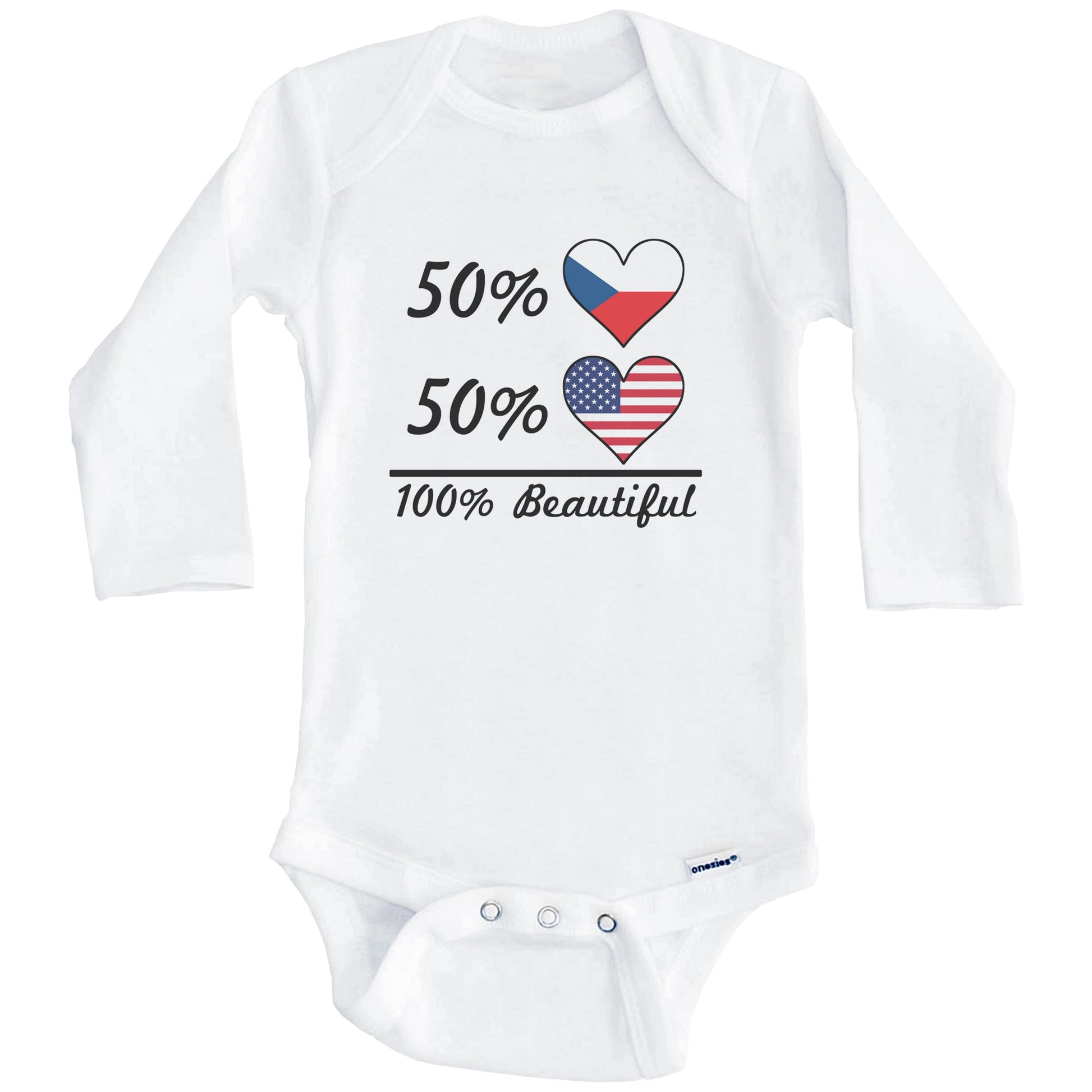 50% Czech 50% American 100% Beautiful Czech Republic Flag Heart Baby Onesie (Long Sleeves)