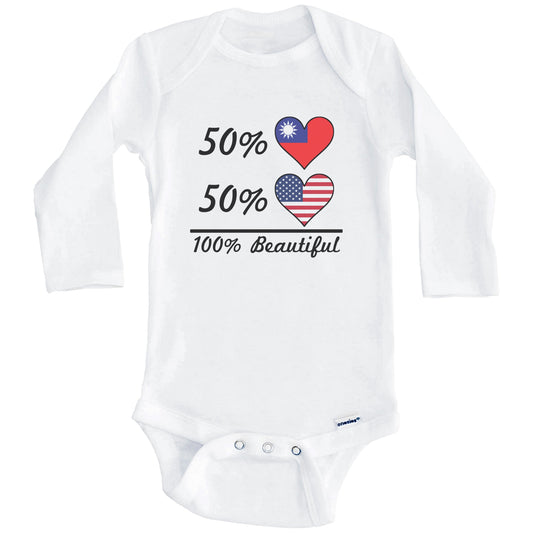 50% Taiwanese 50% American 100% Beautiful Taiwan Flag Heart Baby Onesie (Long Sleeves)