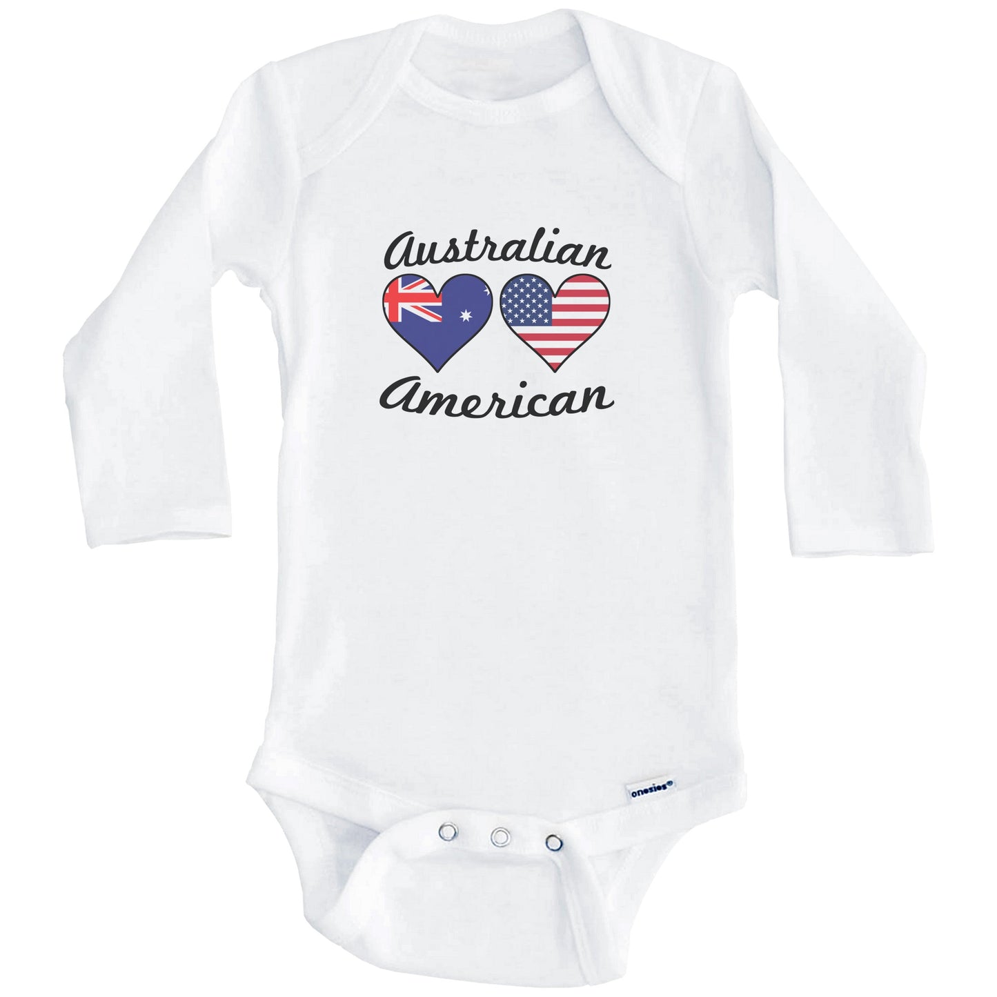 Australian American Flag Hearts Baby Onesie (Long Sleeves)