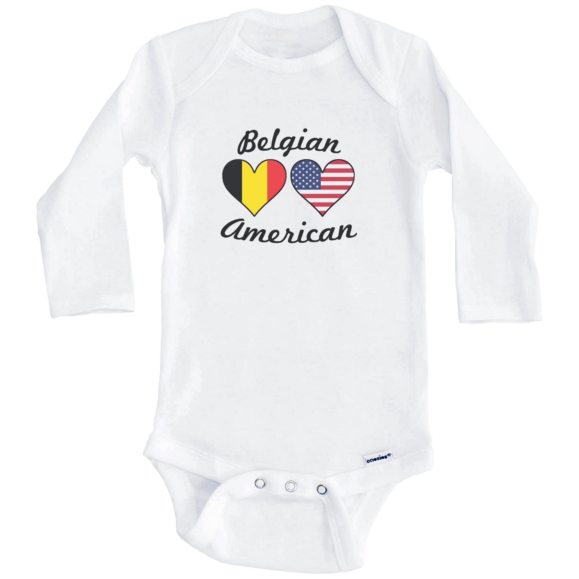 Belgian American Flag Hearts Baby Onesie (Long Sleeves)