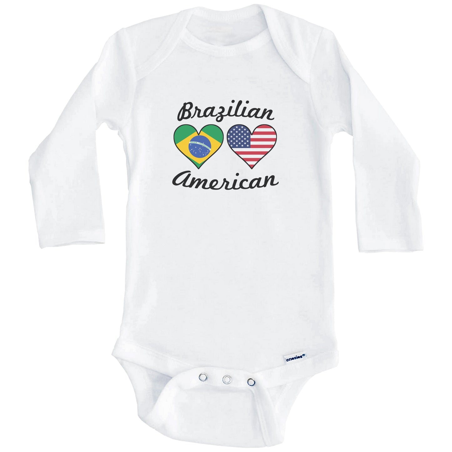 Brazilian American Flag Hearts Baby Onesie (Long Sleeves)