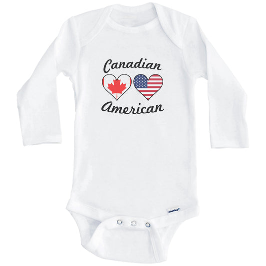 Canadian American Flag Hearts Baby Onesie (Long Sleeves)
