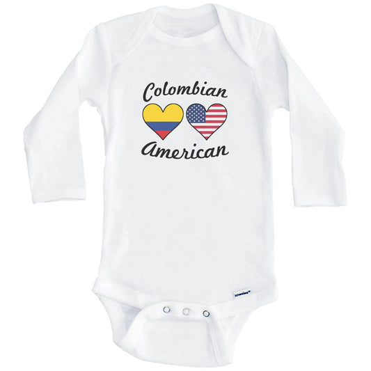 Colombian American Flag Hearts Baby Onesie (Long Sleeves)