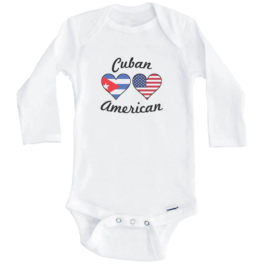 Cuban American Flag Hearts Baby Onesie (Long Sleeves)