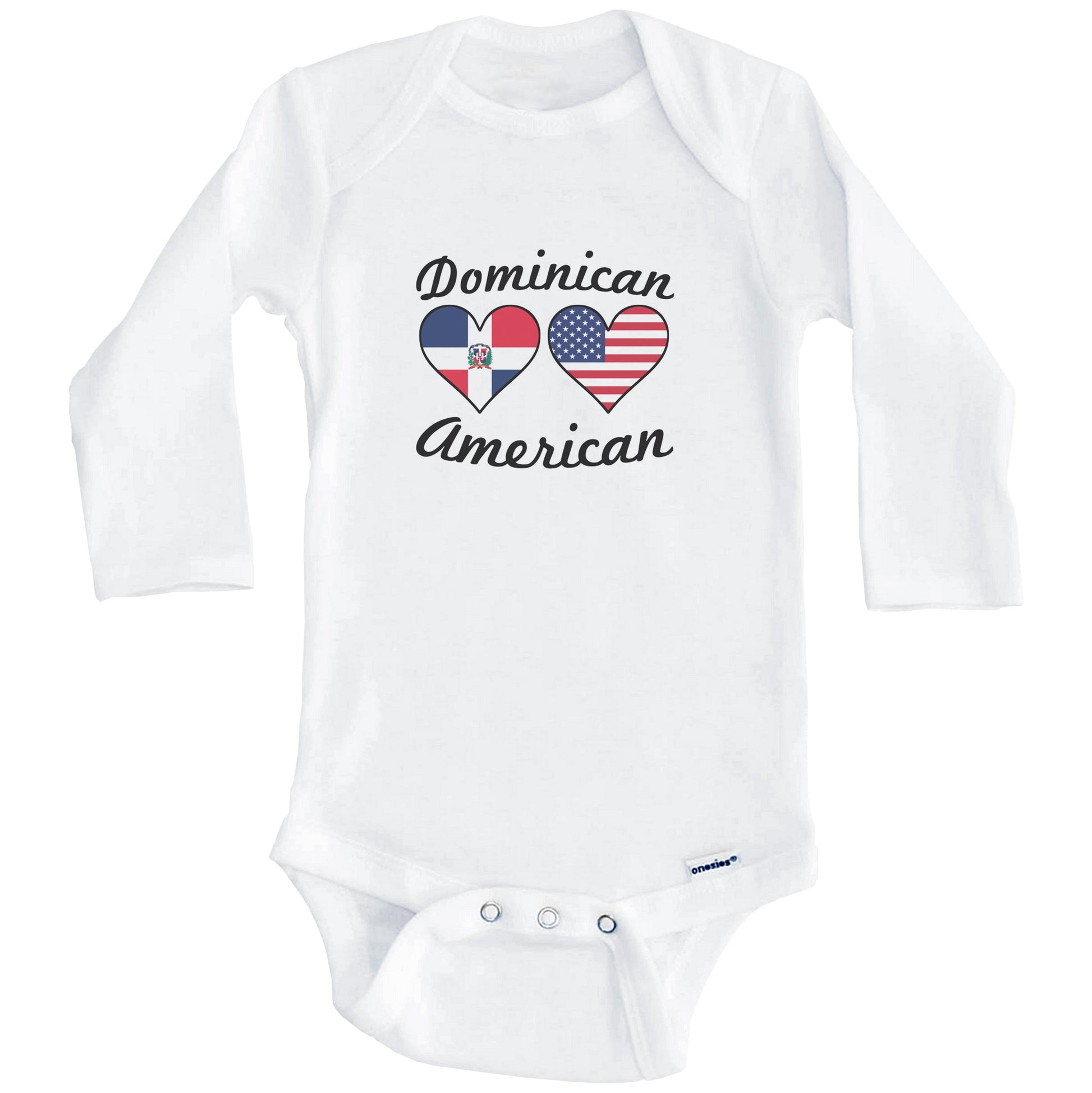 Dominican American Flag Hearts Baby Onesie (Long Sleeves)