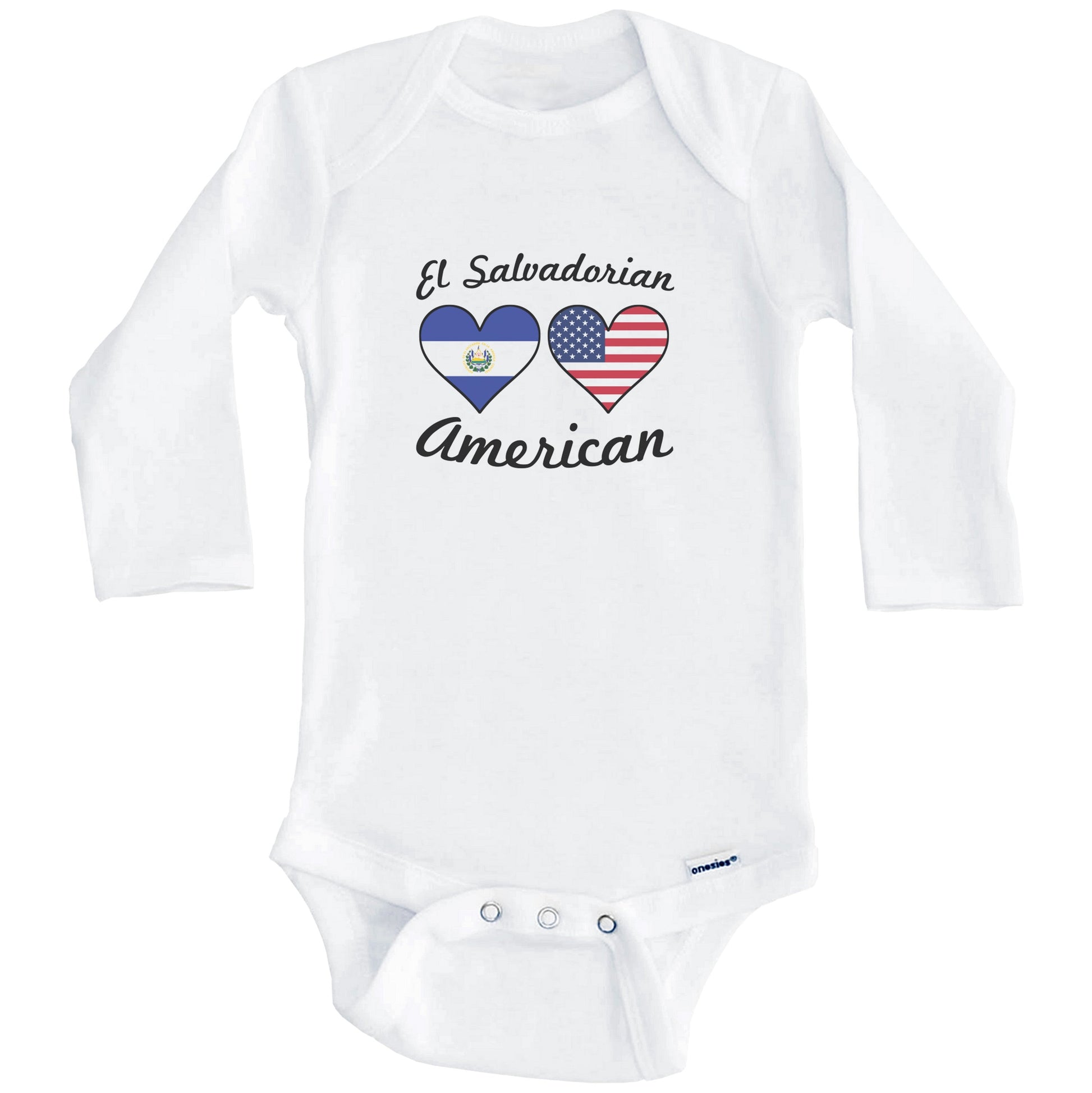 El Salvadorian American Flag Hearts Baby Onesie (Long Sleeves)