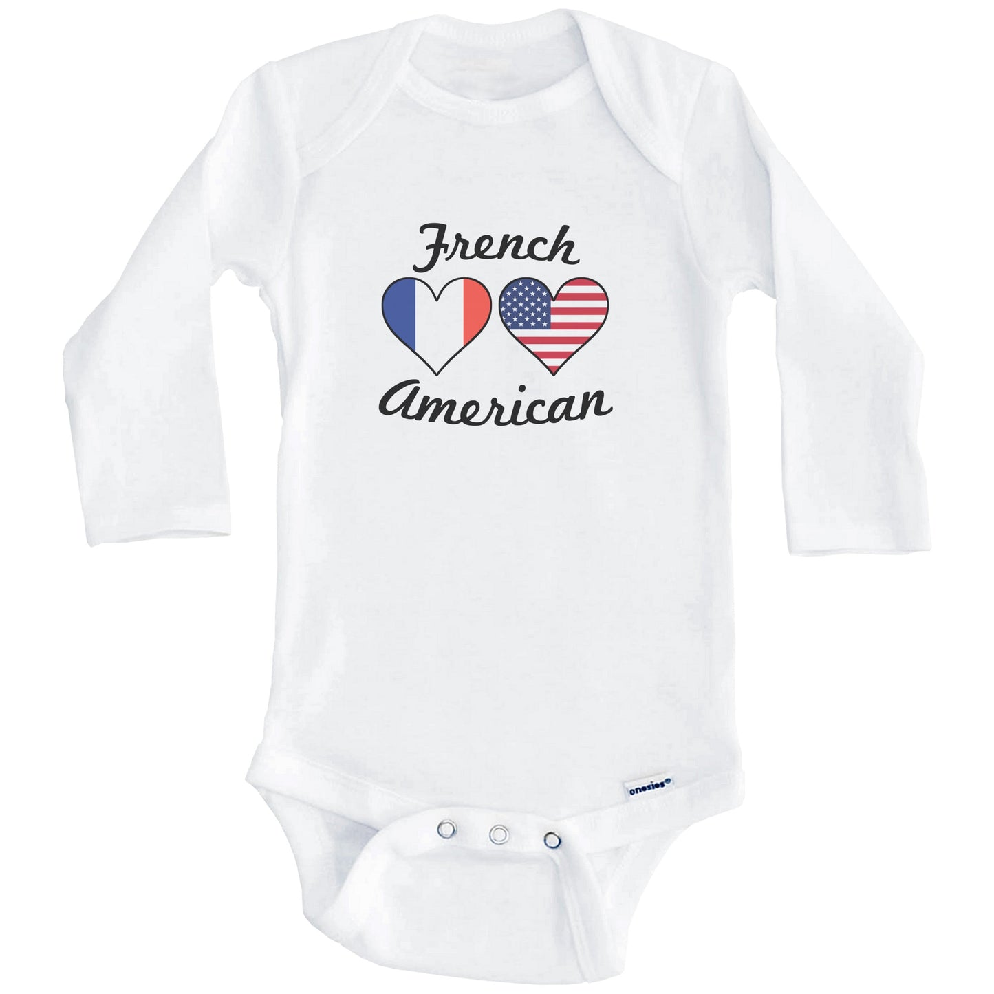 French American Flag Hearts Baby Onesie (Long Sleeves)