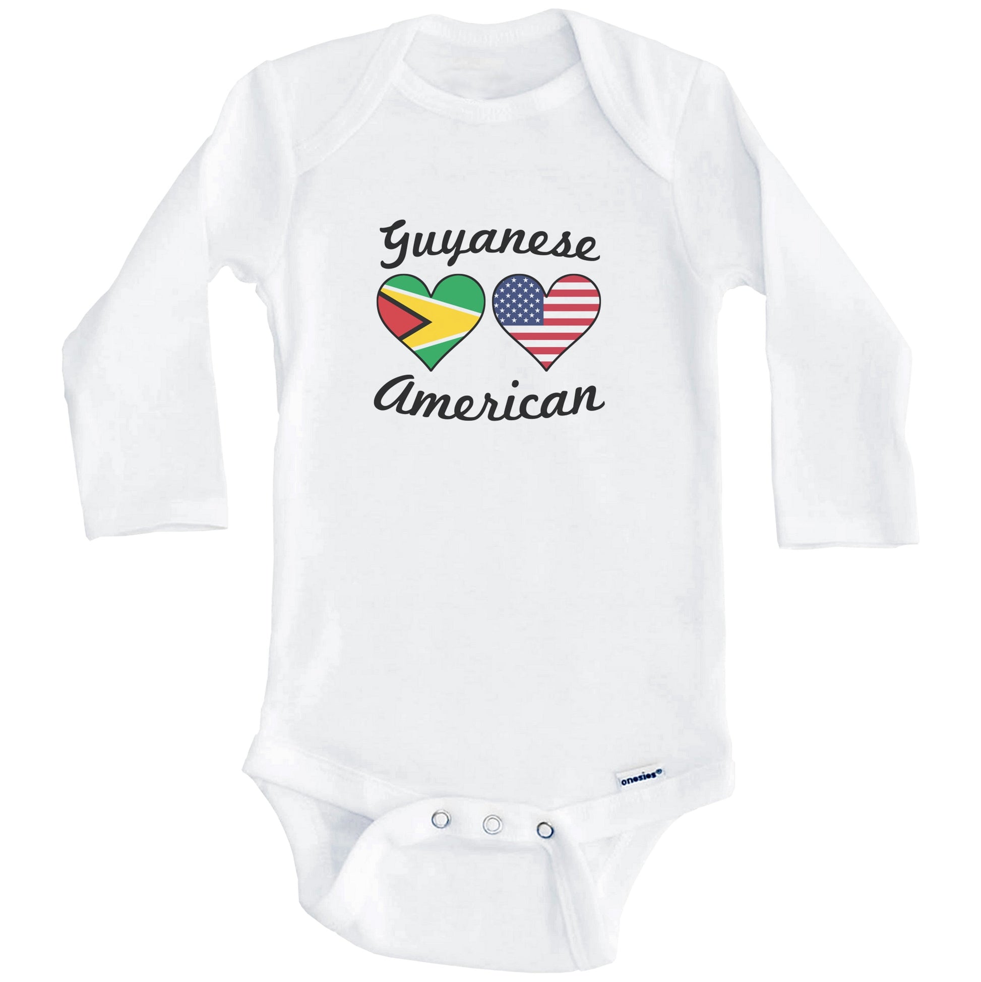 Guyanese American Flag Hearts Baby Onesie (Long Sleeves)