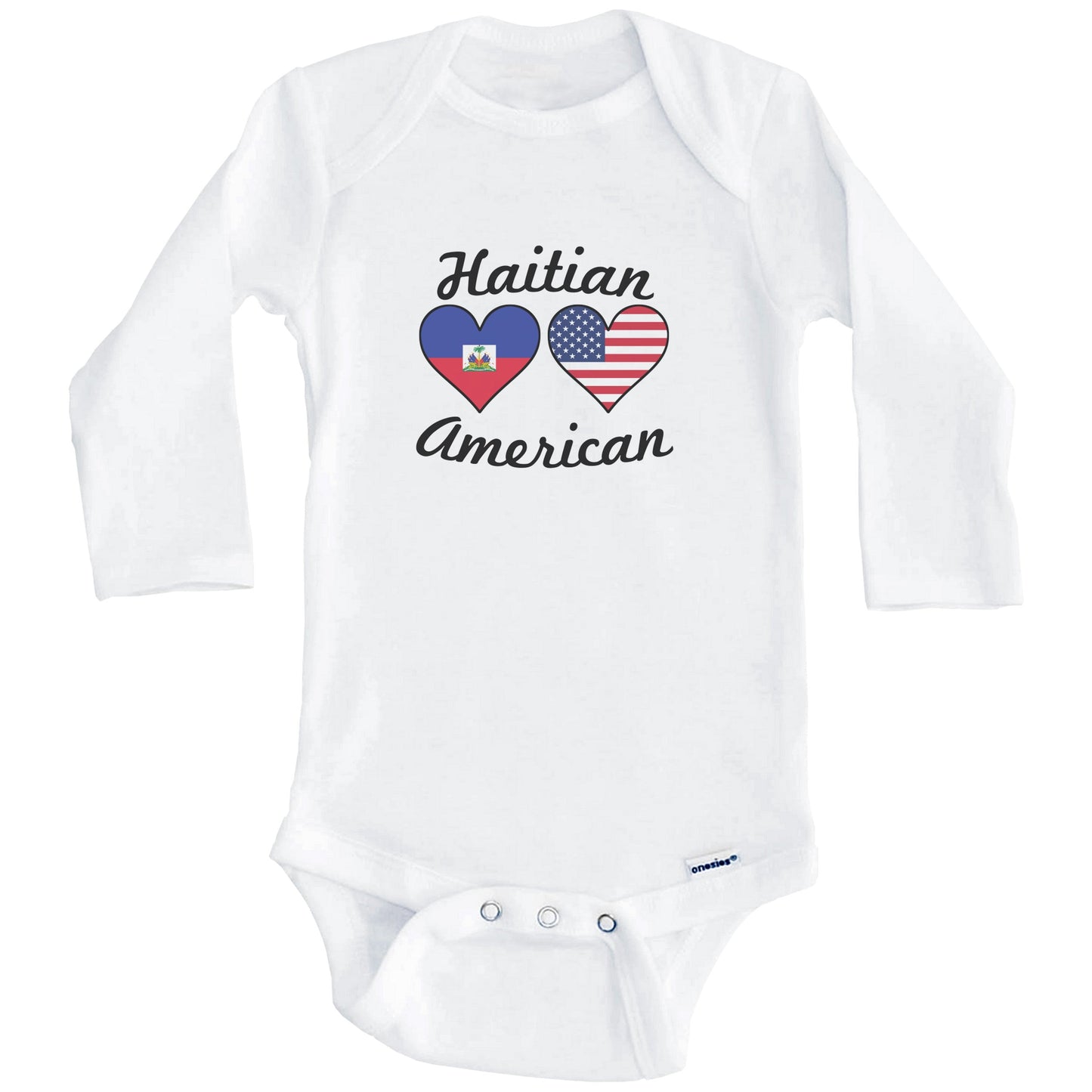 Haitian American Flag Hearts Baby Onesie (Long Sleeves)