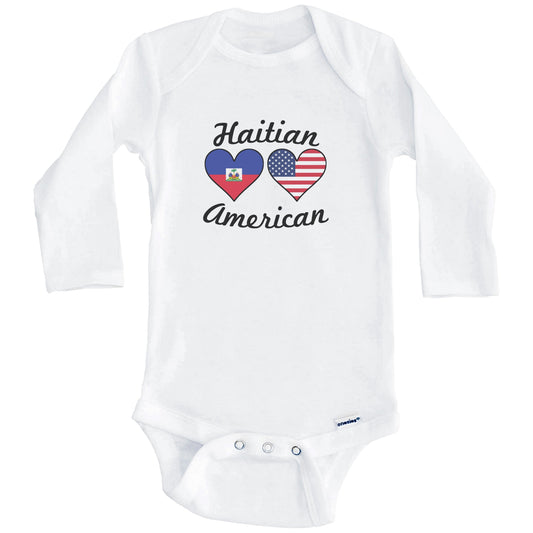 Haitian American Flag Hearts Baby Onesie (Long Sleeves)