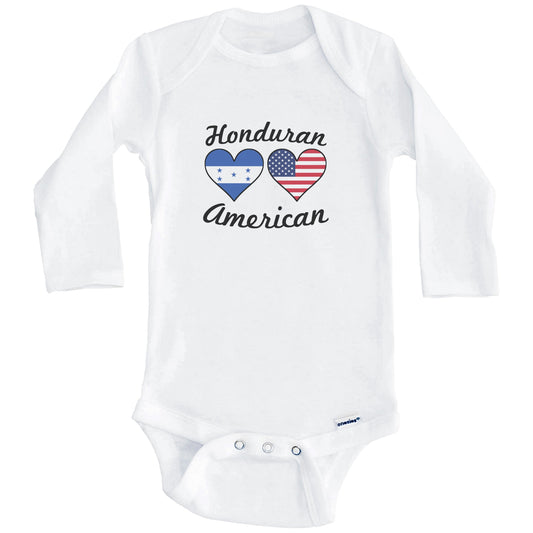 Honduran American Flag Hearts Baby Onesie (Long Sleeves)