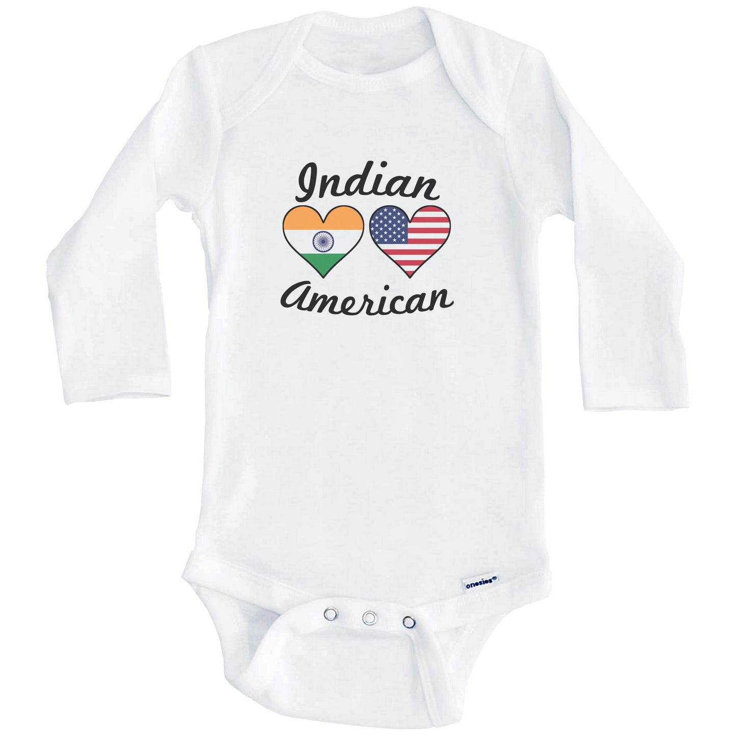 Indian American Flag Hearts Baby Onesie (Long Sleeves)