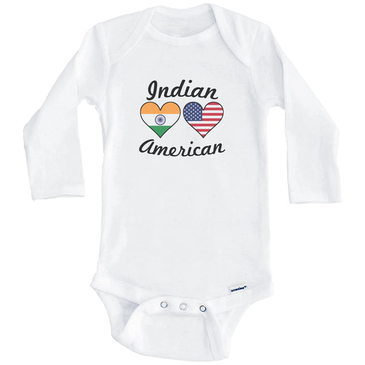 Indian American Flag Hearts Baby Onesie (Long Sleeves)