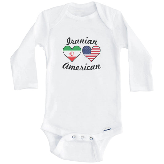 Iranian American Flag Hearts Baby Onesie (Long Sleeves)