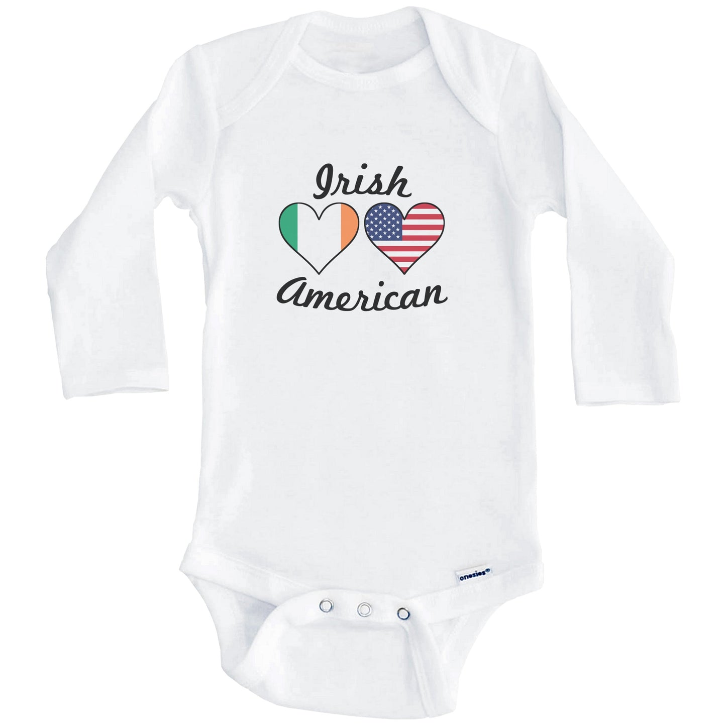 Irish American Flag Hearts Baby Onesie (Long Sleeves)