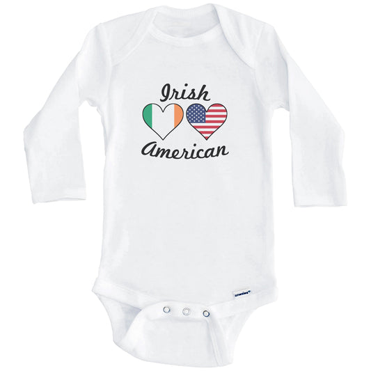 Irish American Flag Hearts Baby Onesie (Long Sleeves)