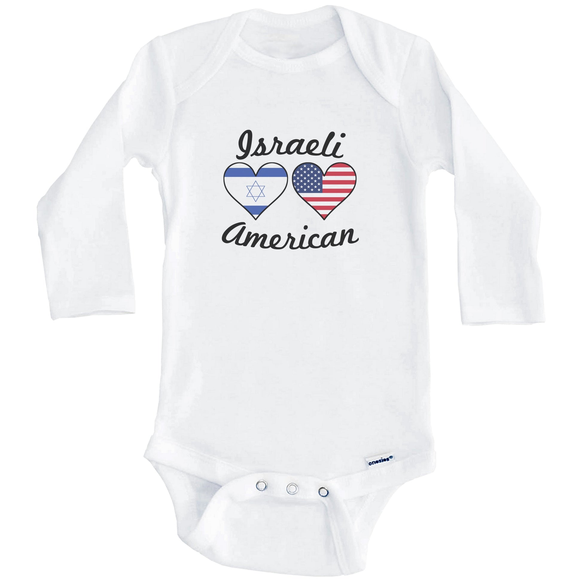Israeli American Flag Hearts Baby Onesie (Long Sleeves)