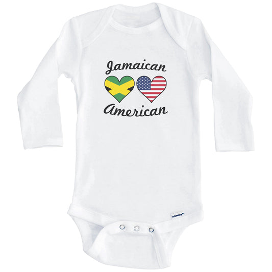 Jamaican American Flag Hearts Baby Onesie (Long Sleeves)