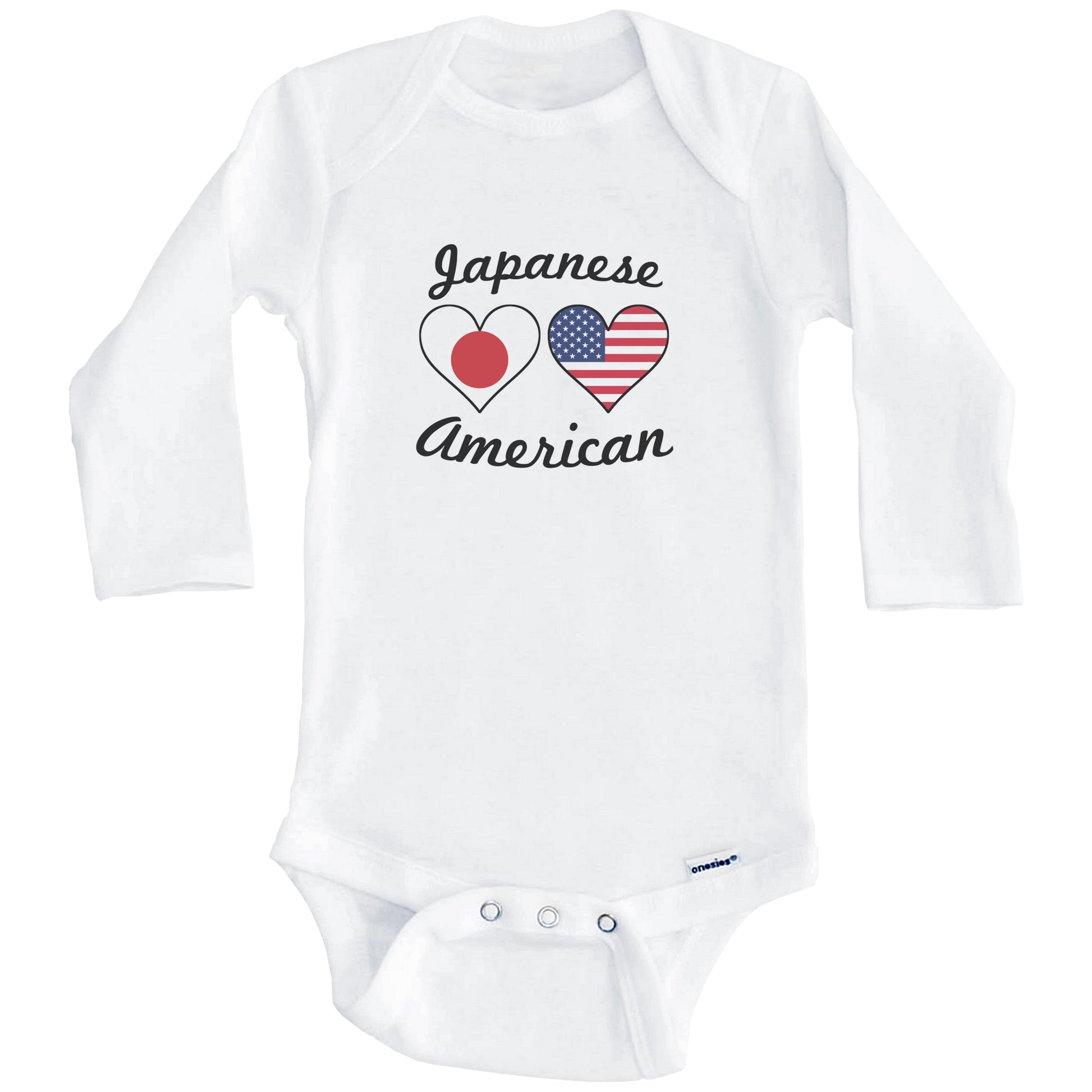 Japanese American Flag Hearts Baby Onesie (Long Sleeves)