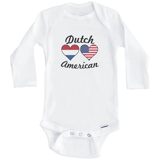 Dutch American Flag Hearts Baby Onesie (Long Sleeves)