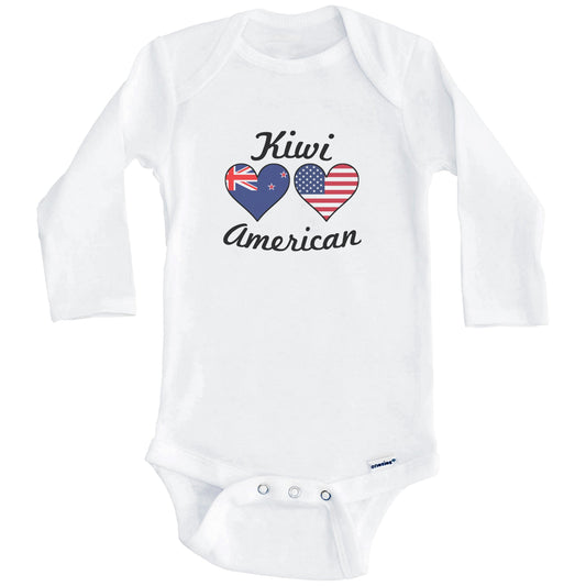 Kiwi American Flag Hearts Baby Onesie (Long Sleeves)