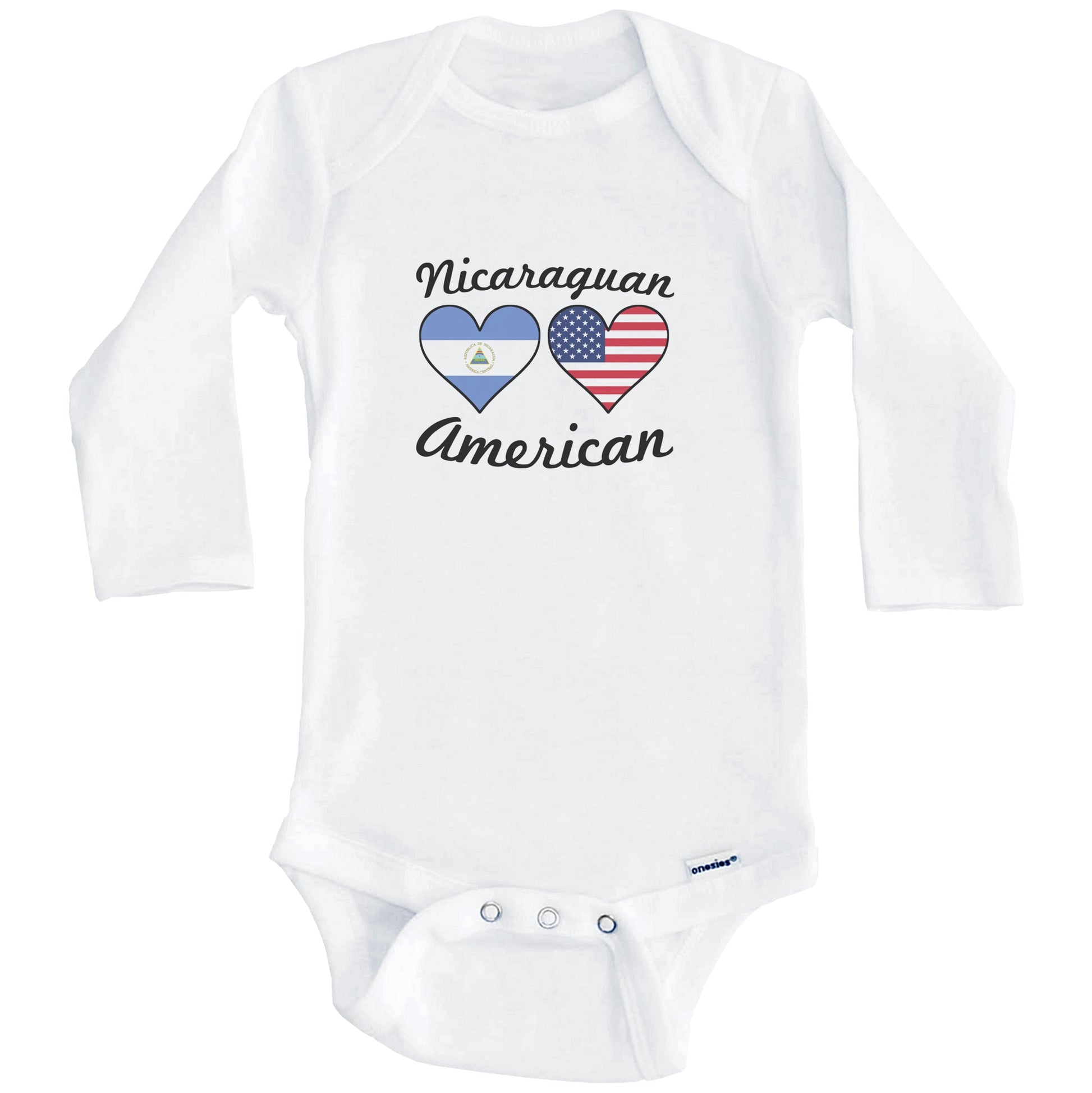 Nicaraguan American Flag Hearts Baby Onesie (Long Sleeves)