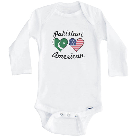 Pakistani American Flag Hearts Baby Onesie (Long Sleeves)