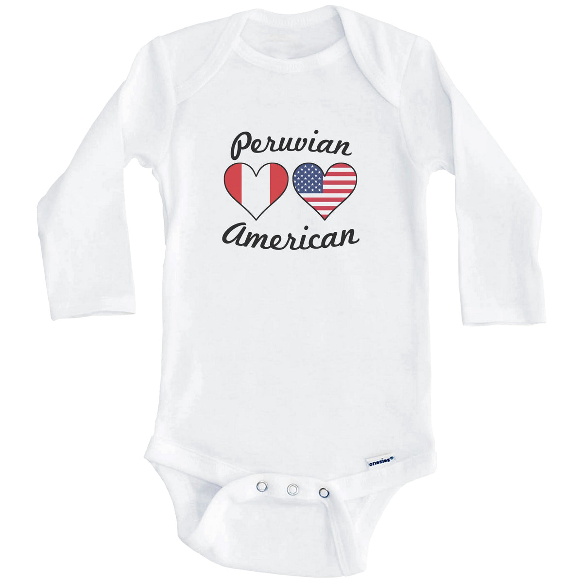 Peruvian American Flag Hearts Baby Onesie (Long Sleeves)