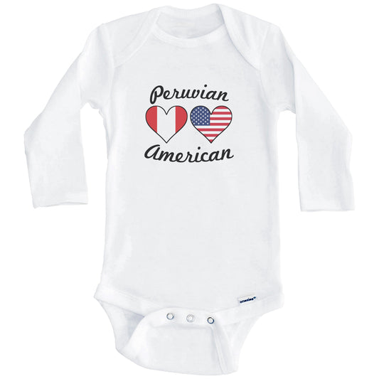 Peruvian American Flag Hearts Baby Onesie (Long Sleeves)