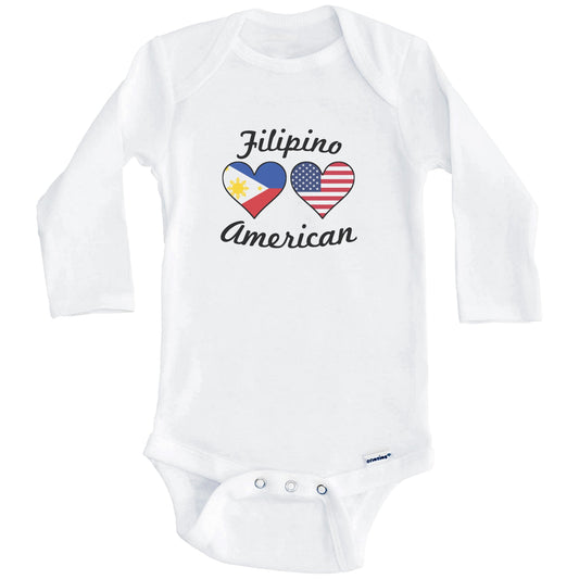 Filipino American Flag Hearts Baby Onesie (Long Sleeves)